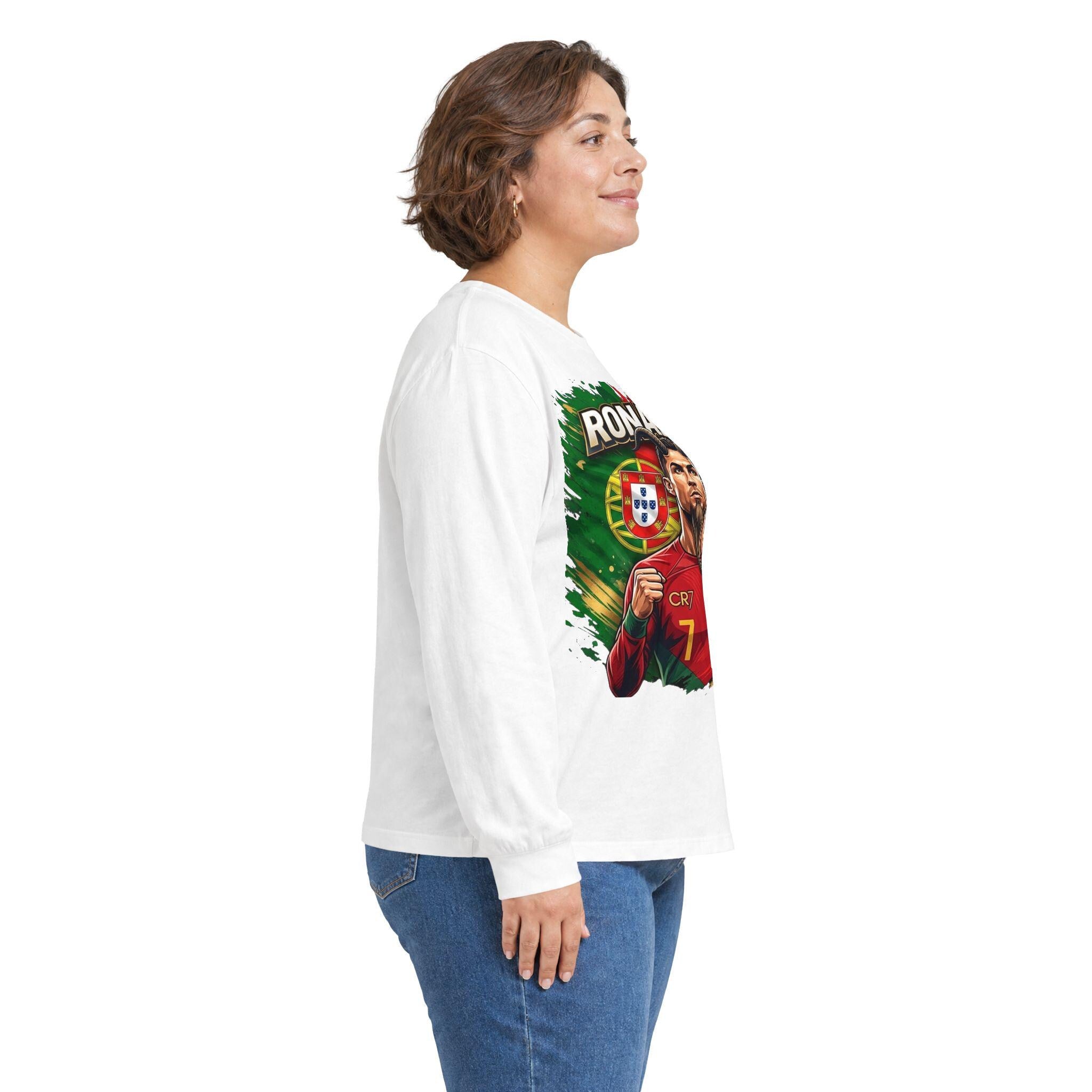 Cristiano Ronaldo 7 GOAT Portrait Long Sleeve Tee | Portugal Soccer Fan Apparel