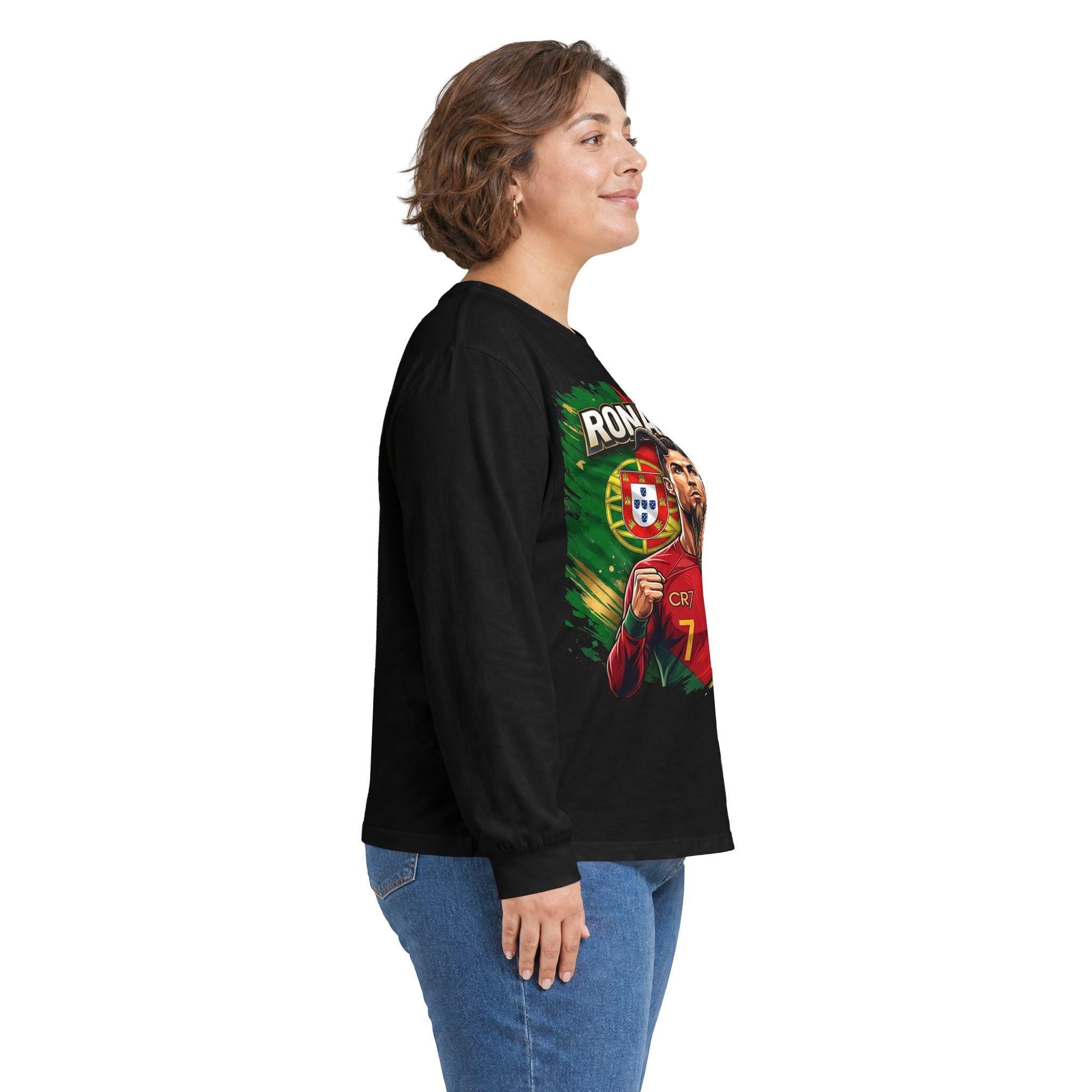 Cristiano Ronaldo 7 GOAT Portrait Long Sleeve Tee | Portugal Soccer Fan Apparel
