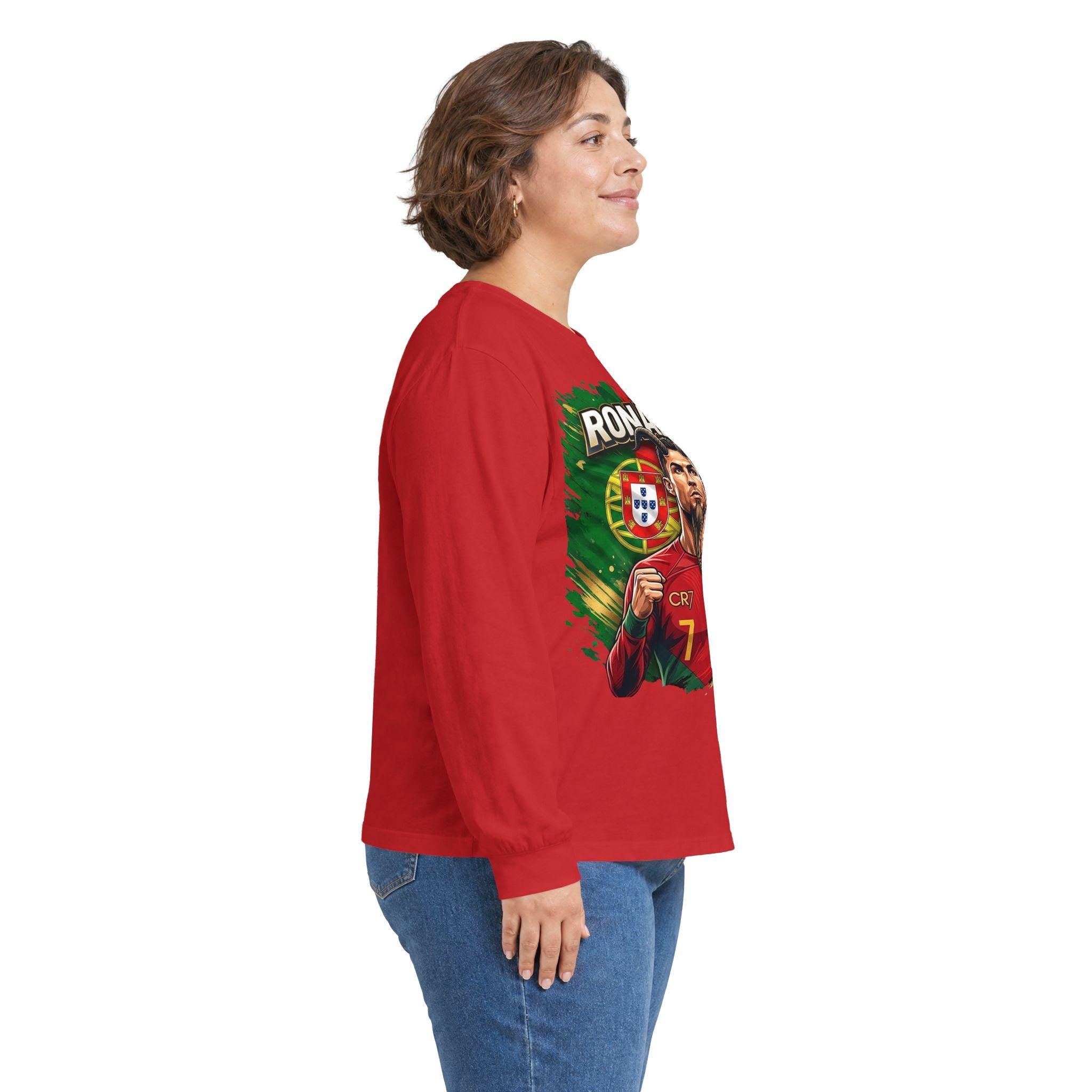 Cristiano Ronaldo 7 GOAT Portrait Long Sleeve Tee | Portugal Soccer Fan Apparel