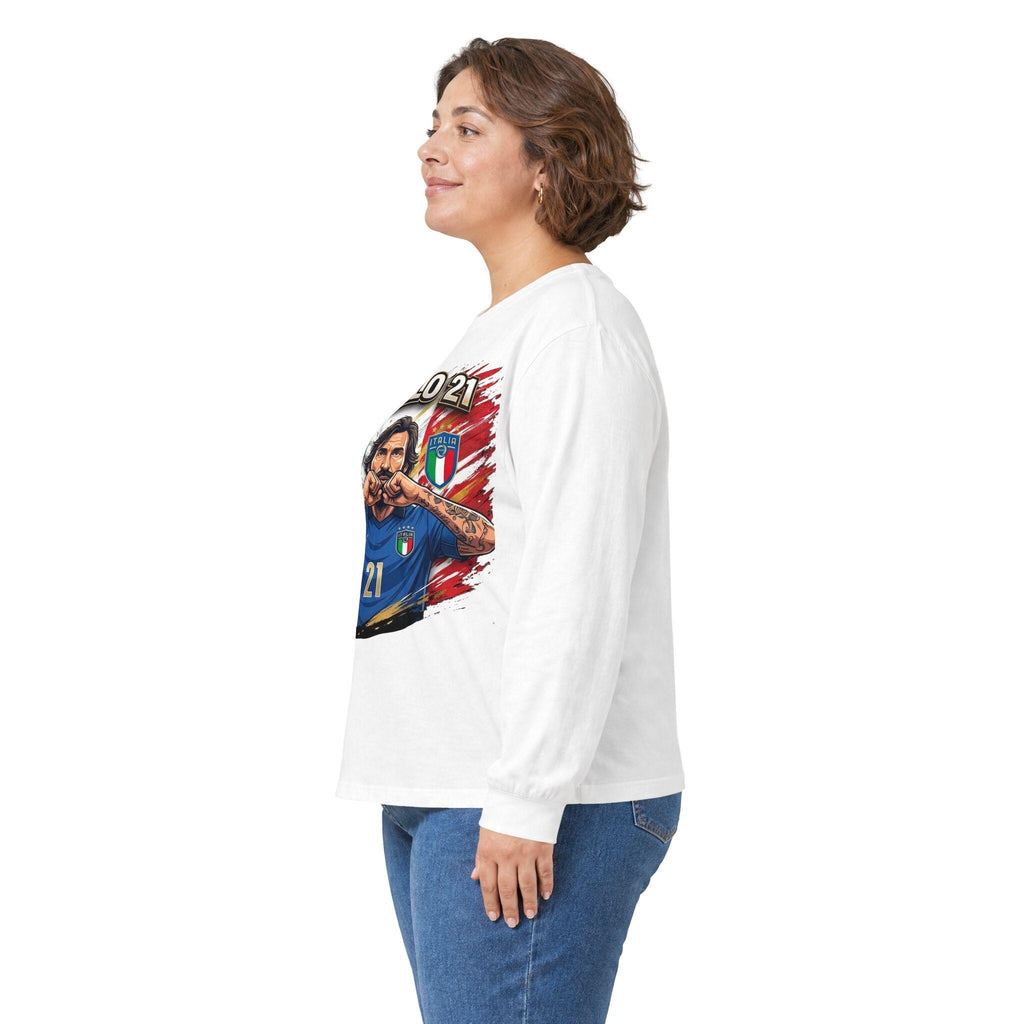 Pirlo 21 Italy Soccer Player Long Sleeve Tee | Italian Football legend Pirlo Jersey