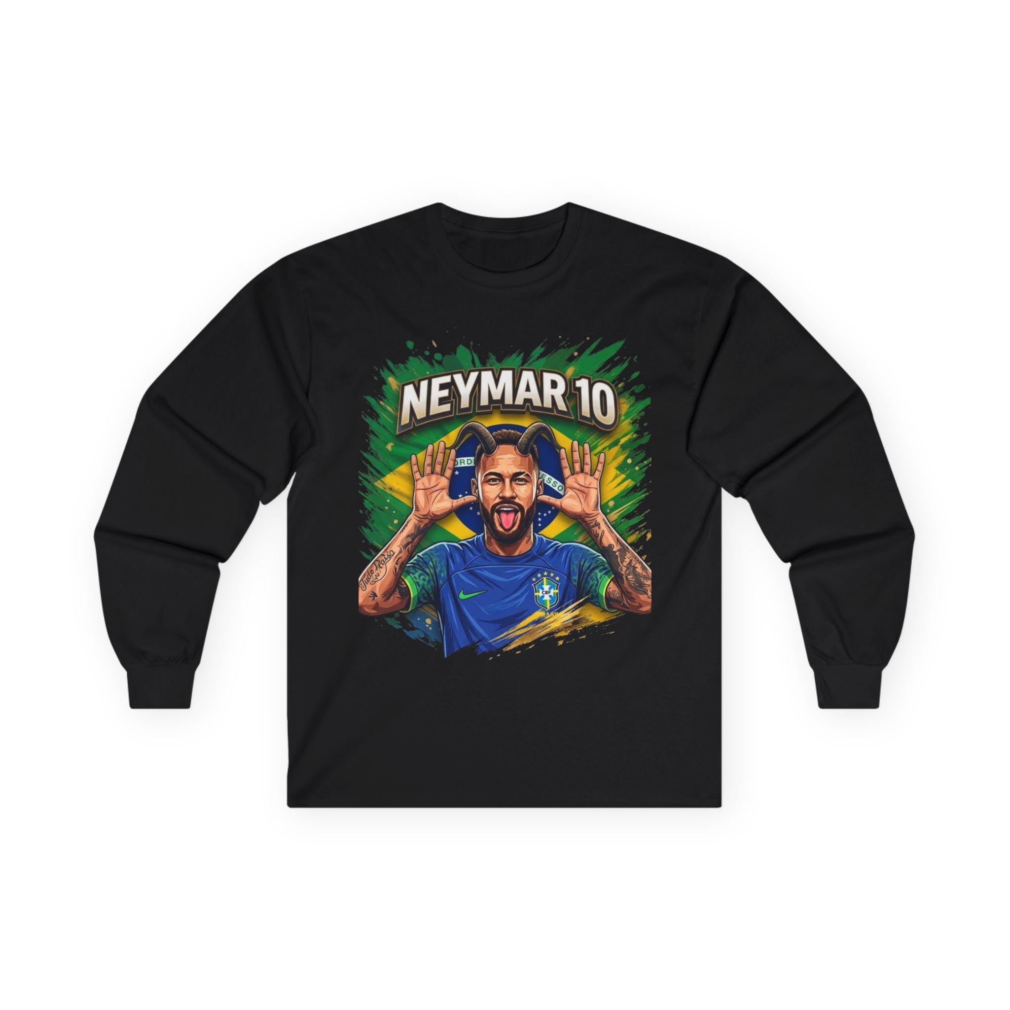 Neymar Jr. 10 Long Sleeve Tee | Vintage Feel Cotton Football Fandom Shirt