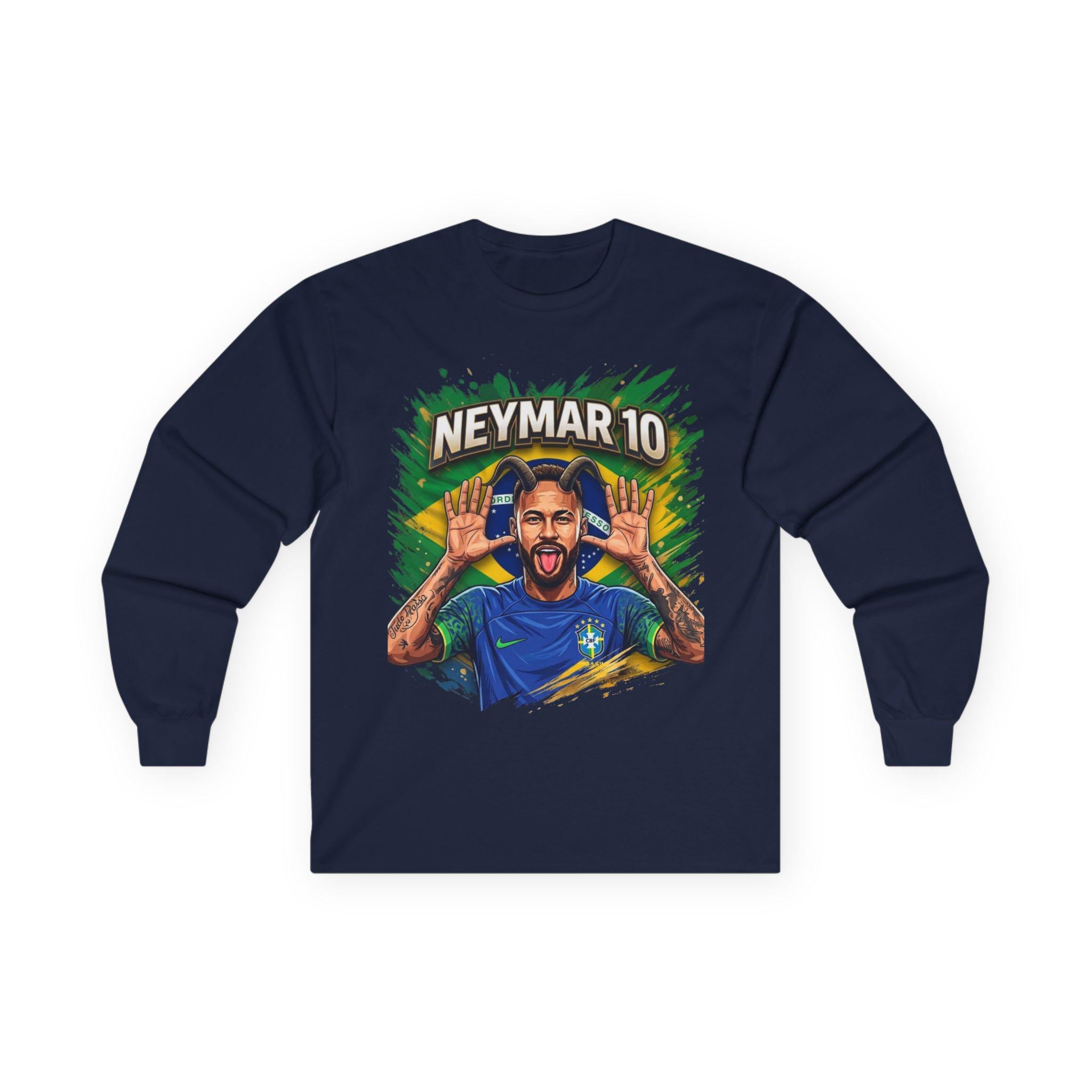 Neymar Jr. 10 Long Sleeve Tee | Vintage Feel Cotton Football Fandom Shirt