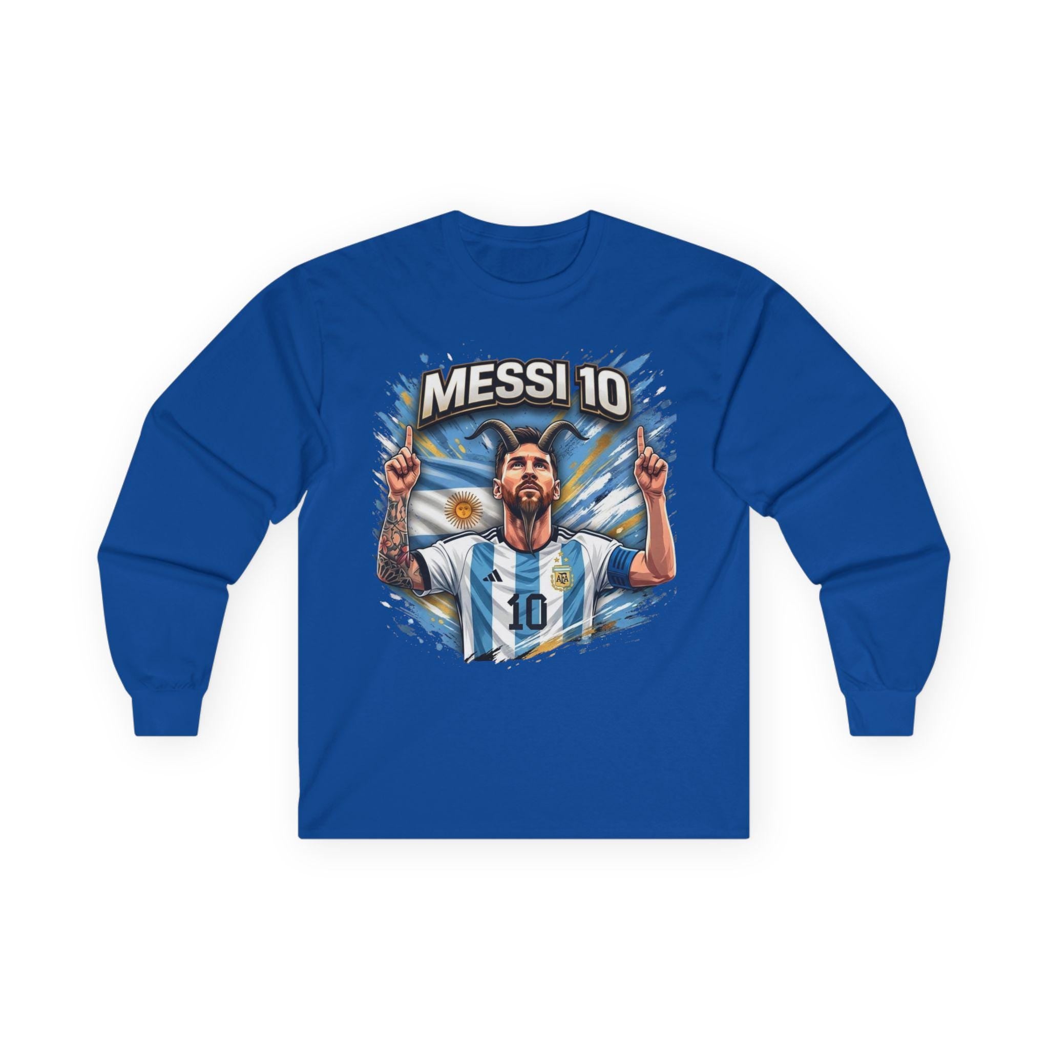 Messi 10 Argentina Soccer Player Long Sleeve Tee | Football Fan Apparel