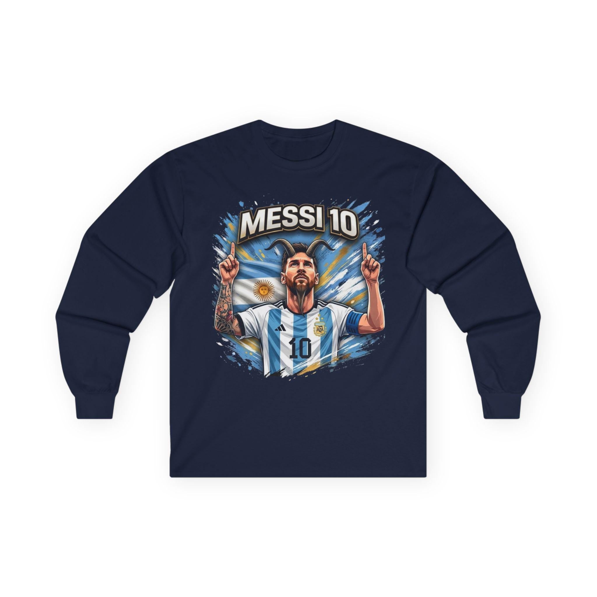 Messi 10 Argentina Soccer Player Long Sleeve Tee | Football Fan Apparel