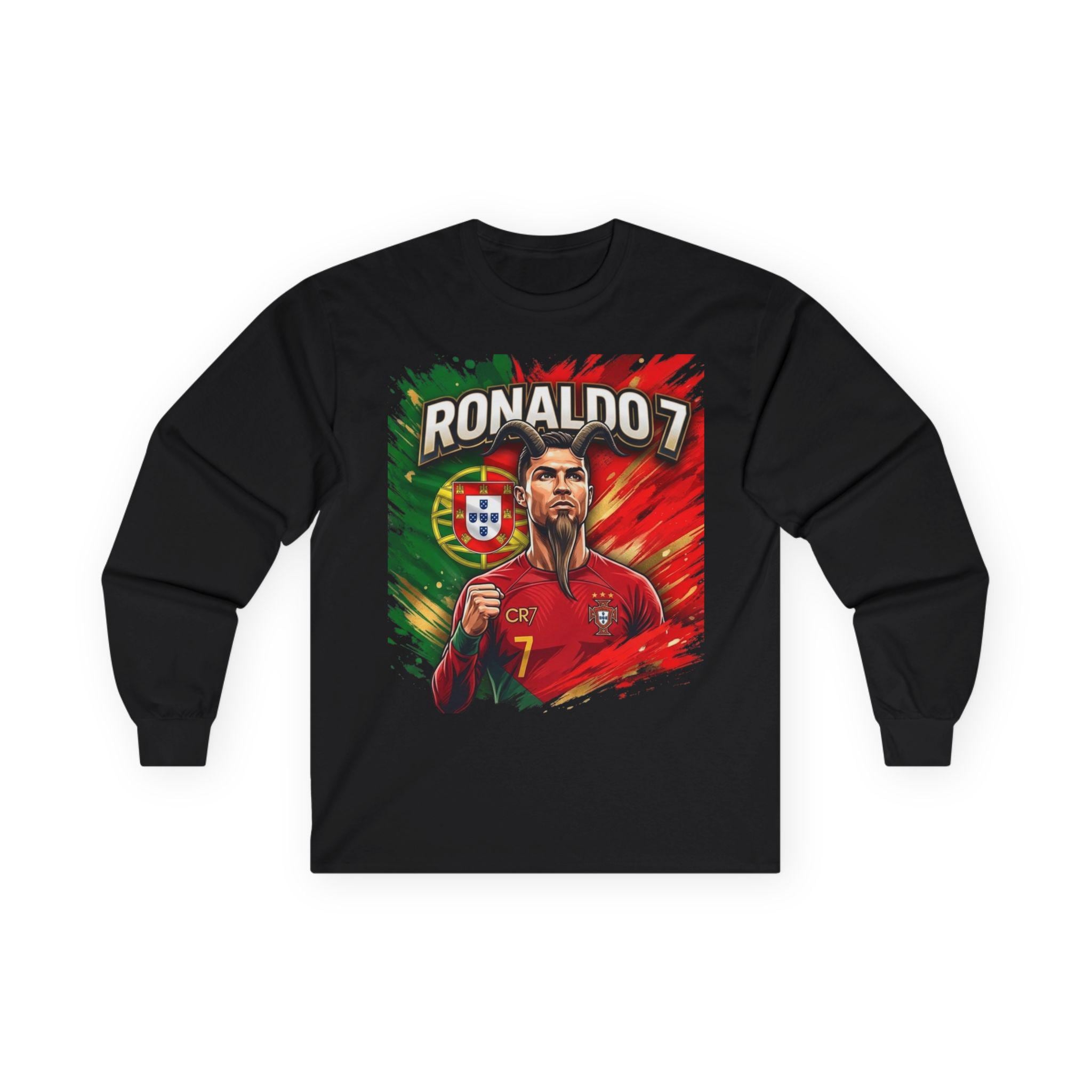 Cristiano Ronaldo 7 GOAT Portrait Long Sleeve Tee | Portugal Soccer Fan Apparel