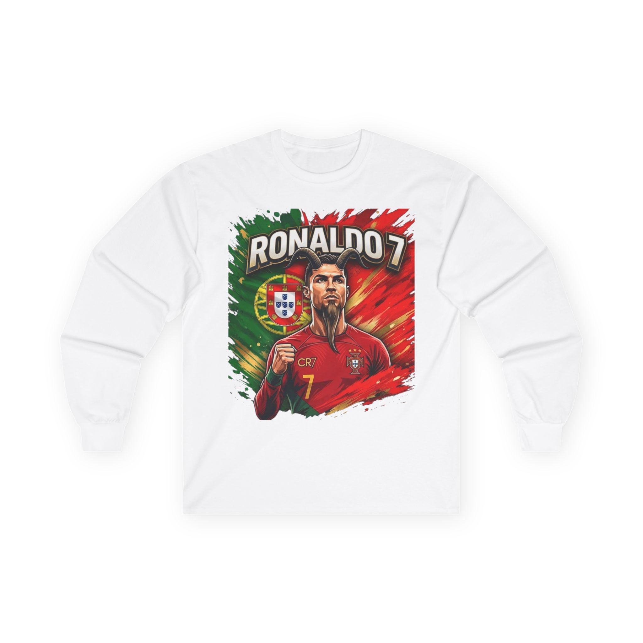 Cristiano Ronaldo 7 GOAT Portrait Long Sleeve Tee | Portugal Soccer Fan Apparel