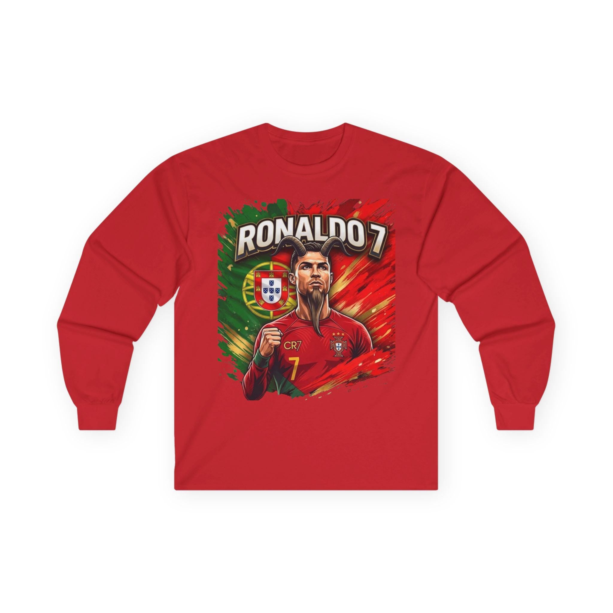 Cristiano Ronaldo 7 GOAT Portrait Long Sleeve Tee | Portugal Soccer Fan Apparel