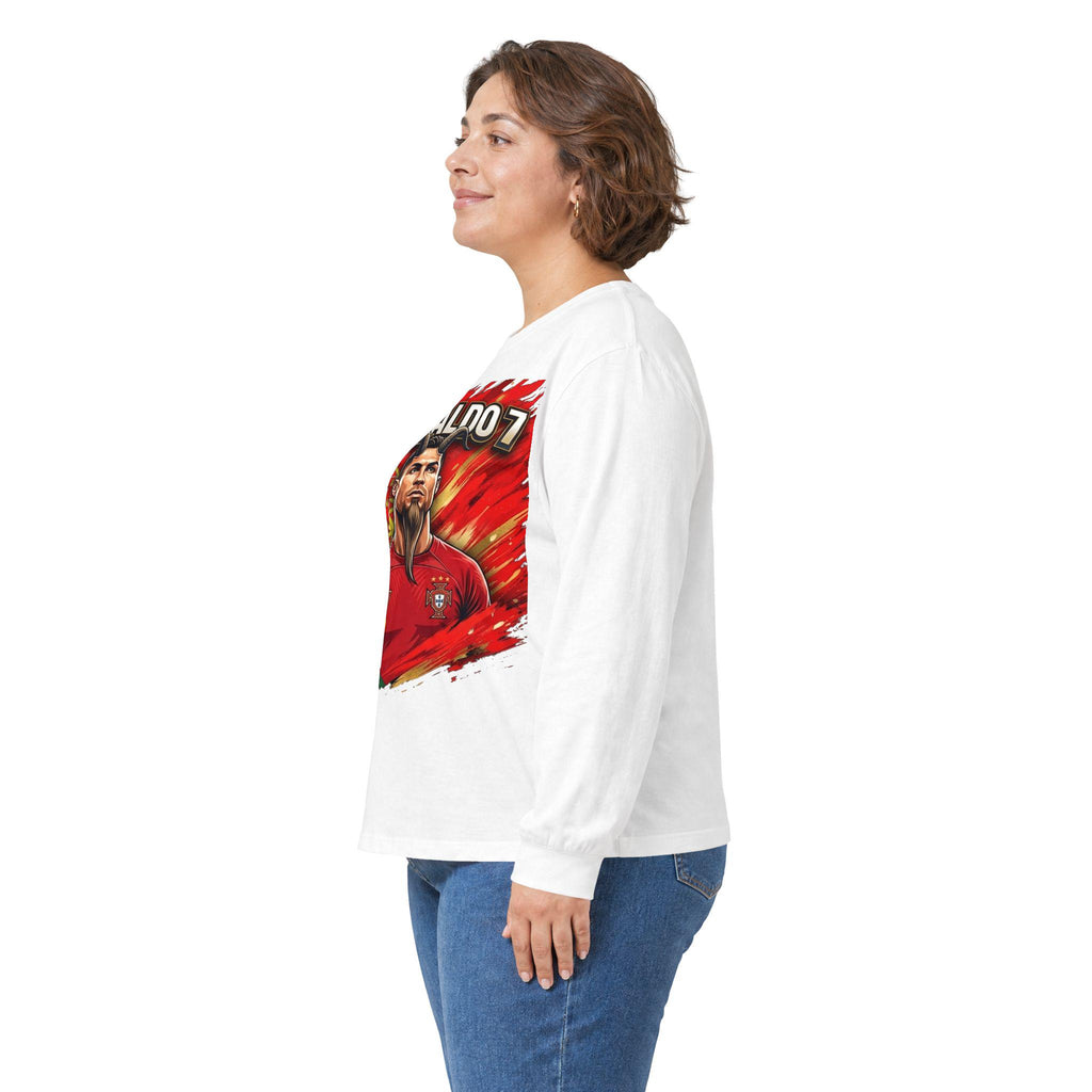 Cristiano Ronaldo 7 GOAT Portrait Long Sleeve Tee | Portugal Soccer Fan Apparel